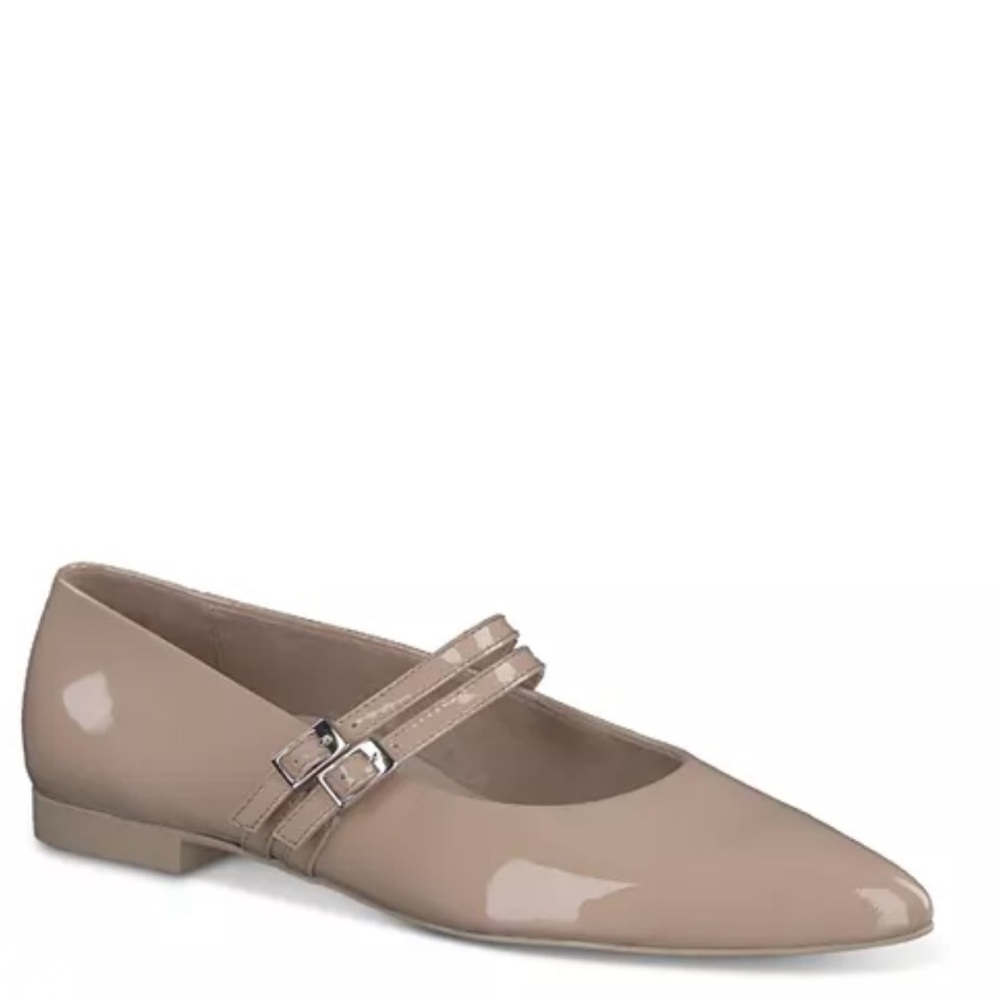 Paul Green Stella Beige Flats Patent Leather Pointed Toe Mary Jane Size 7